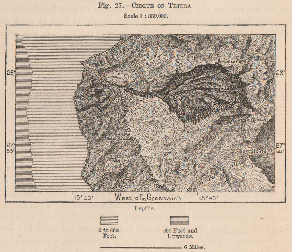 Cirque of Tejeda, Gran Canaria. Spain. Canary Islands 1885 old antique map